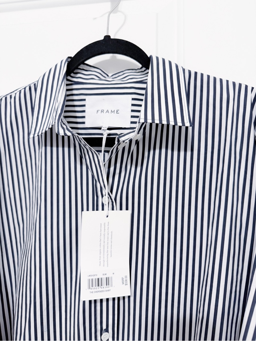 NWT! Frame Denim Black & White Stripe Button-Down Relax fit Shirt Medium - Picture 3 of 7